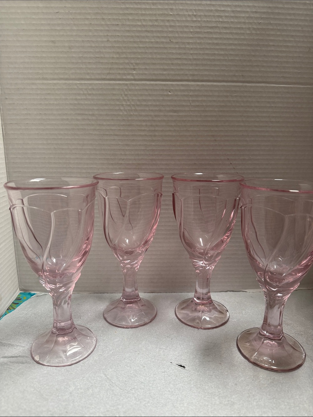 Pink Pressed Glass Wine Goblets - Set of 4